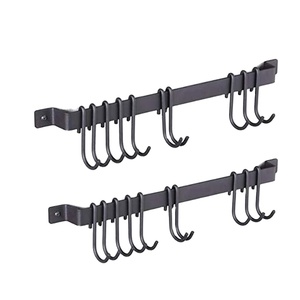 Organisateur <span class=keywords><strong>mural</strong></span> de cuisine 17 pouces pour ustensiles, casseroles et poêles, avec 10 crochets en fer noir, support de couvercles, lot de 2 outils - Product Image 1