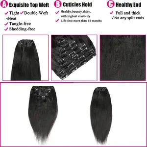 Peluca <span class=keywords><strong>de</strong></span> Cabello Vietnamita con Clip, Estilo Yaki Liso, Opción <span class=keywords><strong>de</strong></span> Permanente, Origen Henan, Modelo <span class=keywords><strong>de</strong></span> Cabello Humano Real, Estilo Yaki Liso - Product Image 2