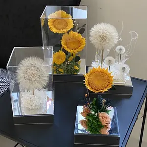 Natural Preserved Flower Plant sunflowers in glass with gift box Forever Real Wedding Souvenir Eternal Rose In Glass