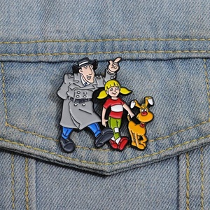 Broches de Personajes de Dibujos Animados Personalizados, <span class=keywords><strong>Papá</strong></span> e Hija Caminando Juntos con el Perro, Pines de Esmalte, Pines de Solapa, Regalo Divertido para Amigos - Product Image 2