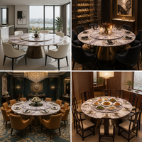 Prix de la table à manger en marbre blanc Picasso |   Table ronde moderne de luxe en pierre naturelle avec plateau tournant pour hôtel, villa, restaurant
