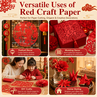 Feuilles de papier rouge chinois format A4, 100 feuilles, 7 tailles pour la décoration de fenêtres, les loisirs créatifs, les mariages, l'artisanat, YUCHEN