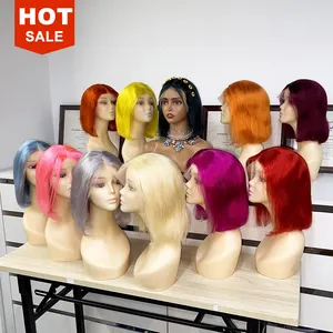 GD оптовая продажа человеческие волосы красочный боб парик для женщин, предварительно выщипанные бразильские волосы боб парики, красный оранжевый розовый фиолетовый вырез боб парики