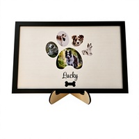Cadre photo en bois de tilleul avec empreinte de patte de chien, ornement personnalisé, décoration murale, cadeau pour la fête de Qixi