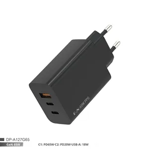 Chargeur rapide 65W PD à trois ports (2C1A) en <span class=keywords><strong>nitrure</strong></span> <span class=keywords><strong>de</strong></span> <span class=keywords><strong>gallium</strong></span>, double tension, pour téléphones portables et ordinateurs portables - Product Image 5