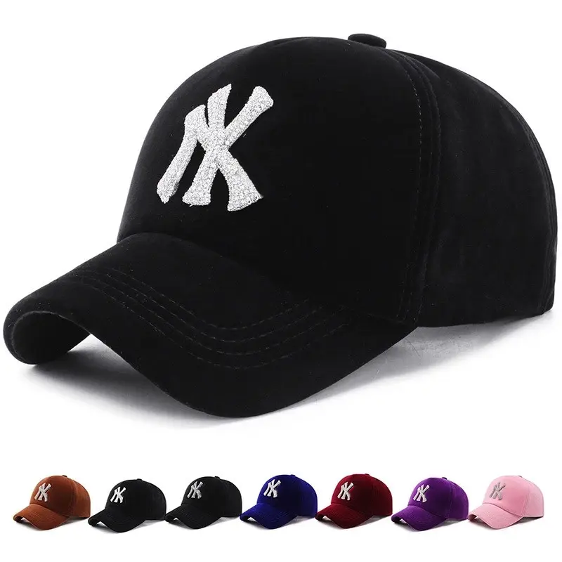 2022 Golden velvet baseball cap designer cap lady fashionable letter diamond-encrusted suede cap rhinestone hats