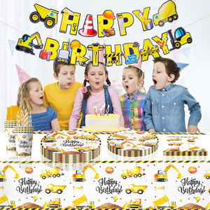 Articles de fête sur le thème des engins de construction, décorations d'anniversaire, ensemble de vaisselle sur le thème de l'excavatrice pour fête d'enfants - Product Image 2