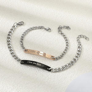 Je t'aime plus Bracelet d'identification personnalisé pour hommes femmes en acier inoxydable chaîne à maillons <span class=keywords><strong>gourmette</strong></span> cubaine personnalisée graver Bar Bracelet Bracelet - Product Image 6