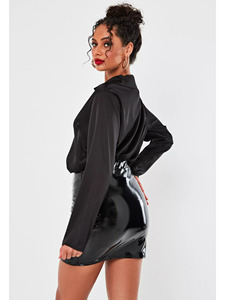 Shiny Artificial Leather Mini <strong>Skirt</strong> Women's Sexy High-Waisted <strong>PVC</strong> Short Office Lady PU Fitted Pencil <strong>Skirt</strong> Slimming Mini <strong>Skirt</strong> - Product Image 2