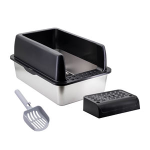 Grande parede alta Side <span class=keywords><strong>Litter</strong></span> <span class=keywords><strong>Box</strong></span> para gatos múltiplos Easy Clean aço inoxidável Cat <span class=keywords><strong>Litter</strong></span> Bacia Pá Bandeja - Product Image 1