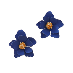 Boucles d'oreilles clous de mariage QX Skeleton Classic multicouches en forme de pétale, plaqué or 18 carats, strass en cristal, bijoux unisexes en alliage N240930 - Product Image 1