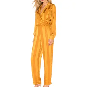 Custom OEM Women Ladies Fall Long Sleeve Office Business Wear One Piece Jumpsuit With Long Pants