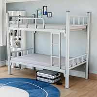 Cama litera metálica robusta para dormitorio de personal, obra de construcción escolar, uso doméstico, con estructura resistente y tableros de cama de varias capas