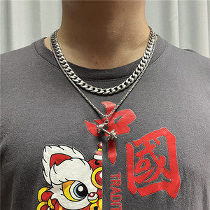 Stainless Steel <b>Dumbbell</b> Pendant Necklace For Men Retro Geometric Design Gift 12045 - Product Image 3