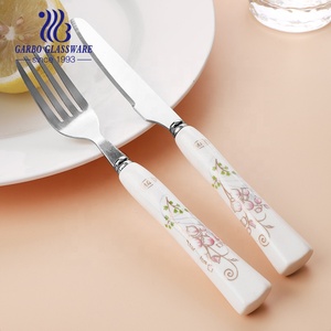 Thép không gỉ thiết lập dao kéo với sứ xử lý cá bít tết thịt ăn tối bàn ngã ba dao súp món tráng miệng salad trà muỗng 12pcs thiết lập - Product Image 6