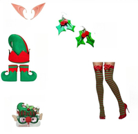 Ensemble d'accessoires d'elfe de Noël, chapeau d'elfe, couvre-chaussures d'elfe, oreilles d'elfe, boucles d'oreilles en houx et chaussettes rayées pour fête de Noël et cosplay
