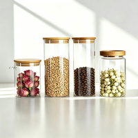 Pot en verre borosilicate avec couvercle en bambou et bouchon en liège, 100ml, 500ml, 1000ml, pour sel, cuillère, bois, fleurs séchées, épices