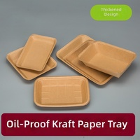 Bandeja de Papel Kraft Desechable para Barbacoa, Caja Comercial para Hamburguesas y Papas Fritas, Plato de Papel Biodegradable para Pollo Frito y Hot Dogs, Apto para Microondas