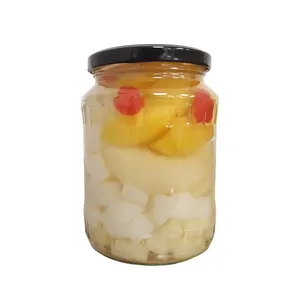 Cóctel de frutas tropicales conveniente y de la mejor calidad en almíbar Comida enlatada de vidrio