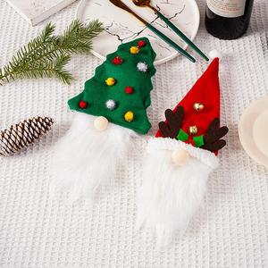 Housse de bouteille de <span class=keywords><strong>vin</strong></span> en tissu, gnome de Noël, sapin de Noël, chapeau en forme de bois de cerf, décoration de table de Noël, ornement - Product Image 2
