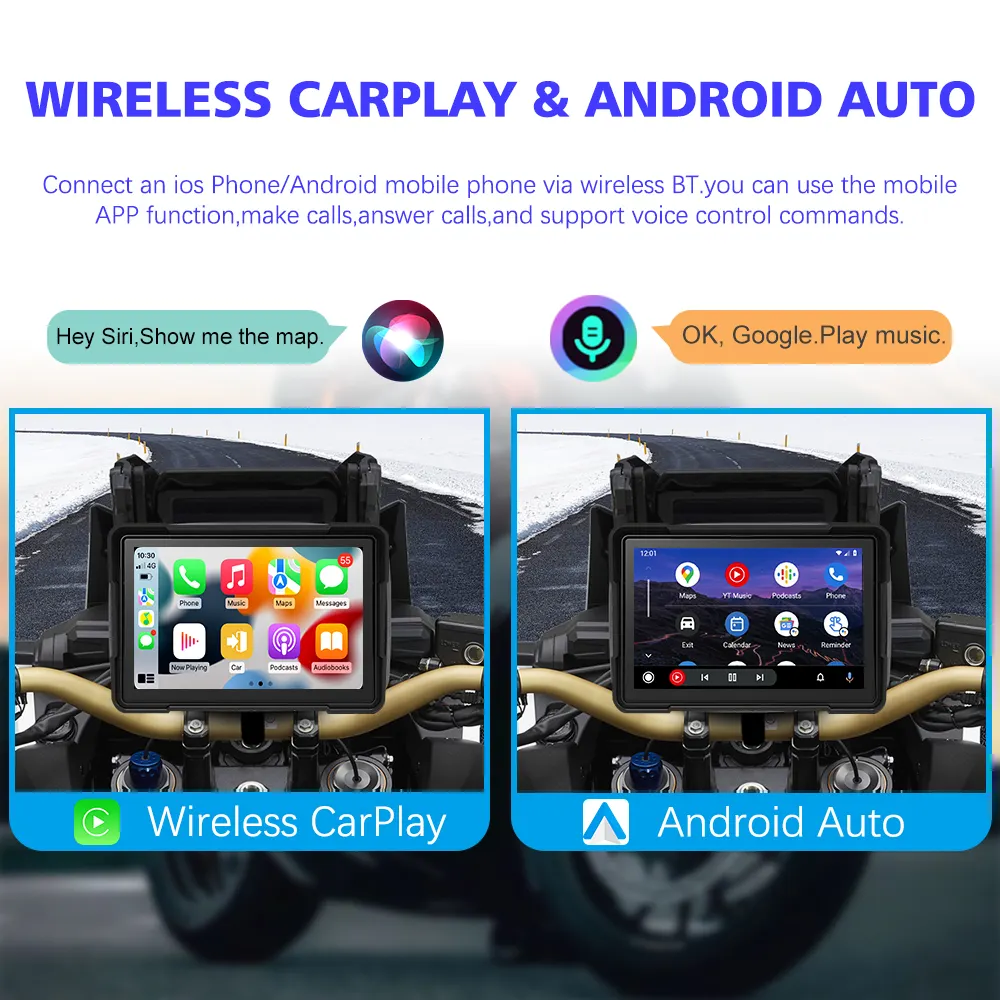 Topnavi 5 אינץ' נגן מולטימדיה לאופנוע אלחוטי CarPlay אנדרואיד אוטומטי TPMS DVR, אופנוע GPS לרכב