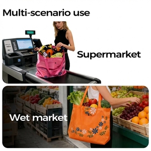 Bolsa de compras plegable de gran capacidad y fácil de transportar para mujer, bolsa de almacenamiento para cocina, bolsa reutilizable de poliéster - Product Image 4