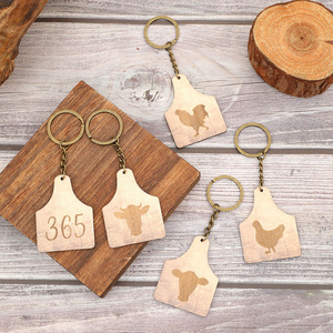 Llavero de Madera con Diseño de Animales, Grabado Láser, Colgante de Vaca, Gallina, Gallo, Estilo Europeo, Accesorio de Regalo - Product Image 1