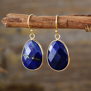 Teardrop Lapis Lazuli Pendant Earrings Gold Plated Zinc Alloy Bezel Setting Fashion Dangle Jewelry Gift - Product Image 1