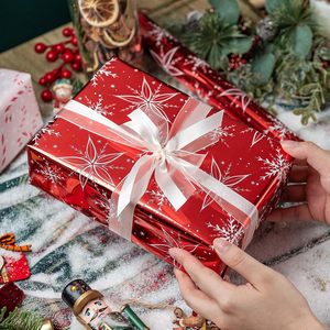 MAYPLUSS Red Christmas Wrapping Paper Roll 17in X 33ft Double Side Snowflake Design Anti Curl Gift Craft Use - Product Image 3