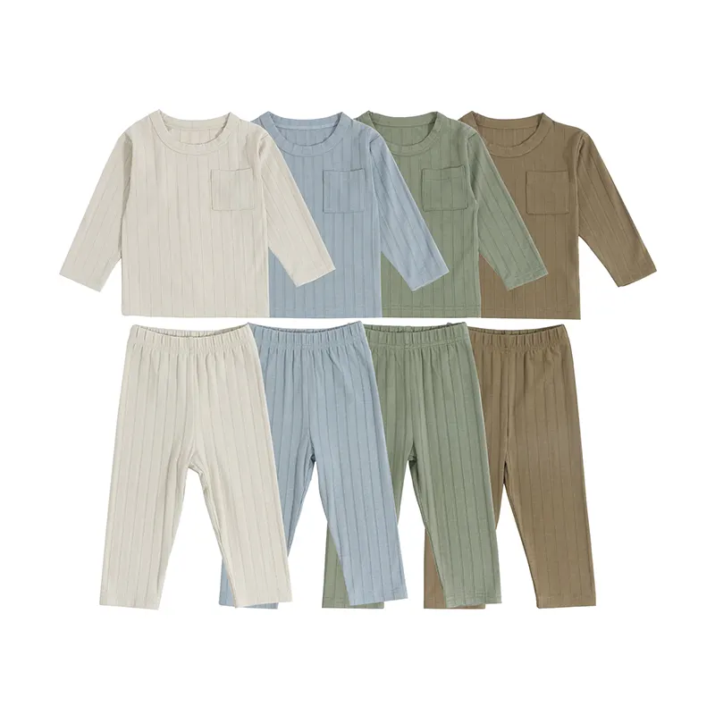 OEM Factory Custom neonato vestiti bambino abbigliamento dormiente solido maniche lunghe 2 pezzi biancheria intima bambini pigiama Set