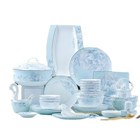 Set Peralatan Makan Keramik 60-Piece Gaya Nordik Modern Minimalis Set Peralatan Makan Bone China Desain Peony Persegi Panjang Hadiah Pernikahan