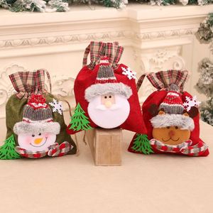 Sacs cadeaux de Noël, pochettes à cordon, emballages pour bonbons, pochettes pour cadeaux de fête, sacs de rangement pour cadeaux avec motifs Père Noël, bonhomme de neige, renne - Product Image 2