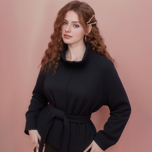 Giacche in tessuto Black Blend Bomber <span class=keywords><strong>camicia</strong></span> Sexy Winter Trench Wool Jacket Real per cappotto lungo da <span class=keywords><strong>donna</strong></span> lana - Product Image 1