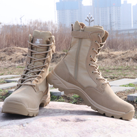 Bottes tactiques antidérapantes, respirantes, résistantes au sable, en cuir et maille, pour la randonnée en plein air, avec soutien de la cheville, fermeture éclair, logo personnalisé