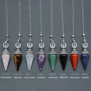 1412 tự nhiên màu hồng trắng thạch anh tím mắt hổ mặt dây chuyền hình lục giác hình nón con lắc khắc đá quý trọng lực tập trung nồng độ - Product Image 2