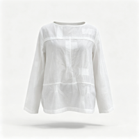 Chemisier à manches longues pour femme sur mesure, fabricant OEM ODM, blanc transparent, motif géométrique, logo personnalisé, bureau, décontracté, vente en gros