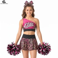 Ensemble d'entraînement de cheerleading personnalisé avec strass et imprimé léopard pour filles, uniforme d'entraînement de cheerleading avec haut et short de sport