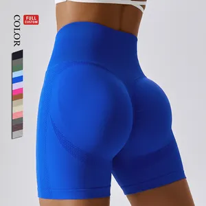 Özel tasarım örgü spor Yoga şort ezme popo seksi nefes Push Up şort Yoga pantolon