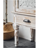 Meuble d'appoint de salon INNOVA en bois massif, 2 portes, 1 tiroir, style pastoral vintage, peinture blanche vieillie, rangement, décoration, buffet