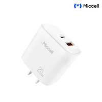 Chargeur de téléphone de type C Miccell en gros, chargeur portable 20W, USB C, chargeur rapide pour iPhone avec ports Type-C et USB-C pour iPhone, Xiaomi
