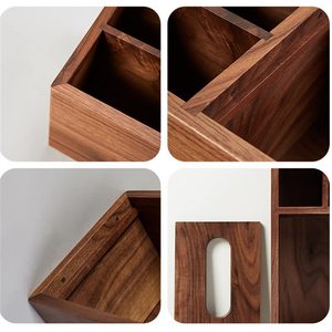 Boîte de rangement de bureau en bois rectangulaire avec compartiments, organisateur de bureau pour mouchoirs et fournitures de bureau - Product Image 3