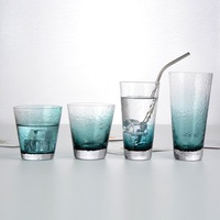 Verre à thé dégradé bleu martelé effet glacier, texture côtelée tourbillonnante vert-vertébreux, écologique, style japonais, décoration de table moderne nordique pour la maison