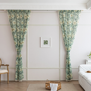 Rideaux transparents floraux bohèmes Pivoines et vignes blanches luxuriantes, détails croquis à la main, garniture de gland pour chambre/véranda/bistro - Product Image 2