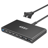 Station de charge rapide USB C 7 ports GaN 5.0 455W avec PD 100W pour Macbook Samsung Téléphone portable Qualité supérieure Pleine puissance