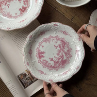 Nouvel Arrivage Automne Hiver Assiette Creuse en Céramique Gaufrée Style Puits à Vœux Français Vintage pour Salade