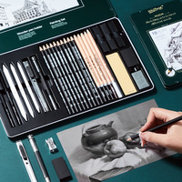 Coffret de crayons à dessin en boîte métallique pour étudiants en art et débutants – Fournitures de dessin pour l'école et le bureau