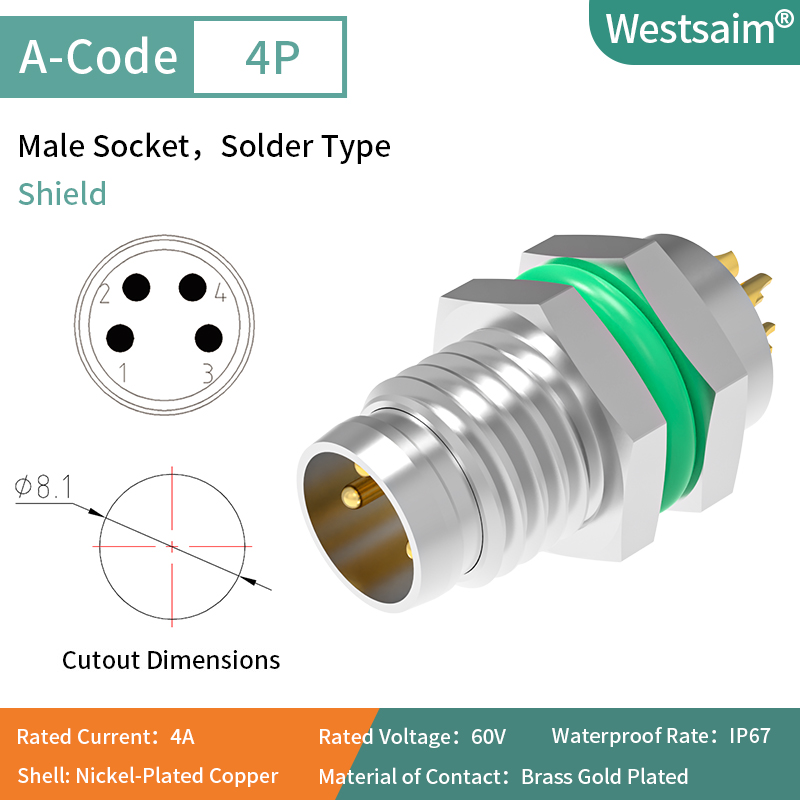 M8-A-4 male M8*1.0 shielded
