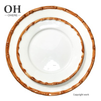 Ohere Vente en gros d'usine Service de vaisselle en porcelaine bordée en forme de bambou brun pour la maison et le mariage