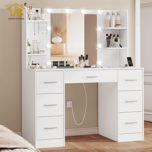 Ayna ile masa, LED ışıkları ve 7 çekmeceli ve 6 depolama rafları ile güç çıkışı makyaj Vanity masa soyunma tablo - Product Image 3