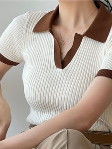 T-Shirt a maniche corte su misura Top Slim lavorato a maglia T-Shirt <span class=keywords><strong>bianca</strong></span> Skinny scuola ragazze sesso uniforme T-Shirt <span class=keywords><strong>Polo</strong></span> per le donne - Product Image 5